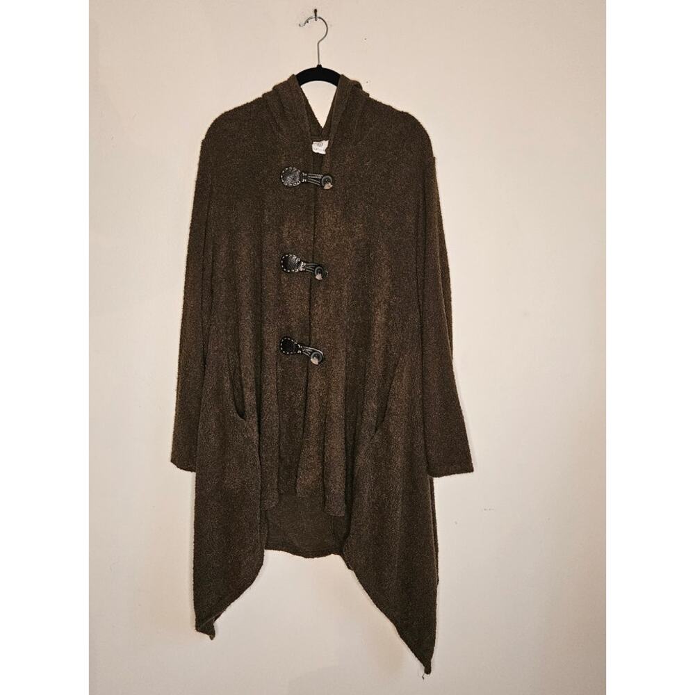 Malisun Long Hooded All Season Terry Jacket W/Leather Toggles, Brown, One Size
